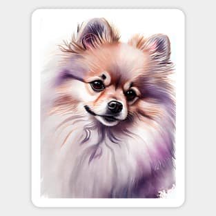 A Cute Watercolor of a Pomeranian Dog with Purple Accents Magnet